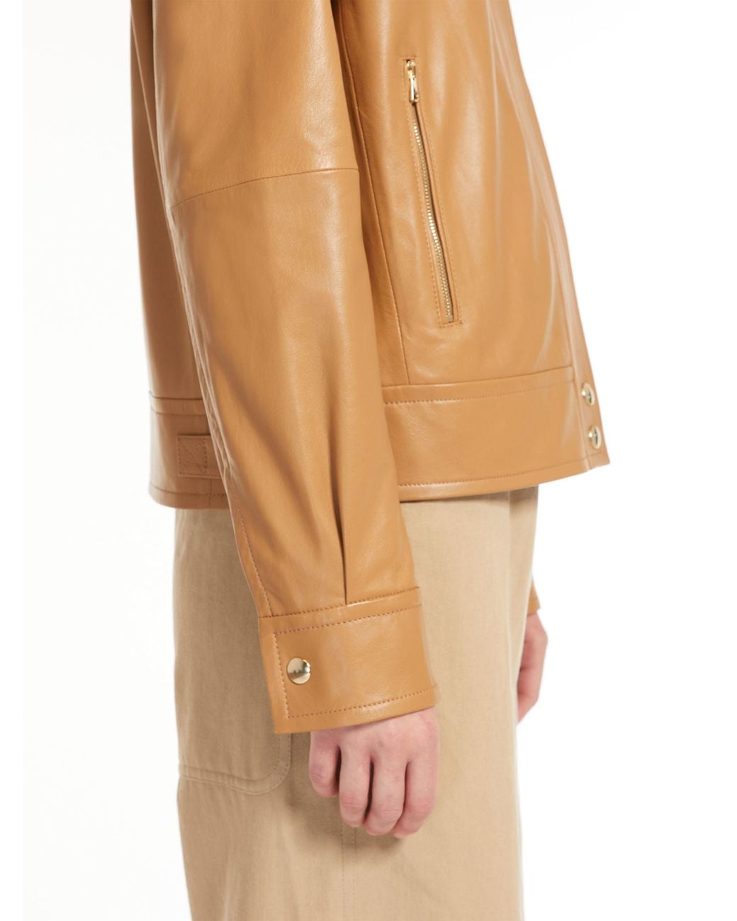 Max Mara Brown Shirt Collar Leather Jacket