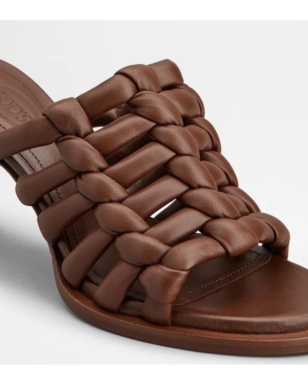 Tod's Brown Intreccio-Design Heeled Sandals