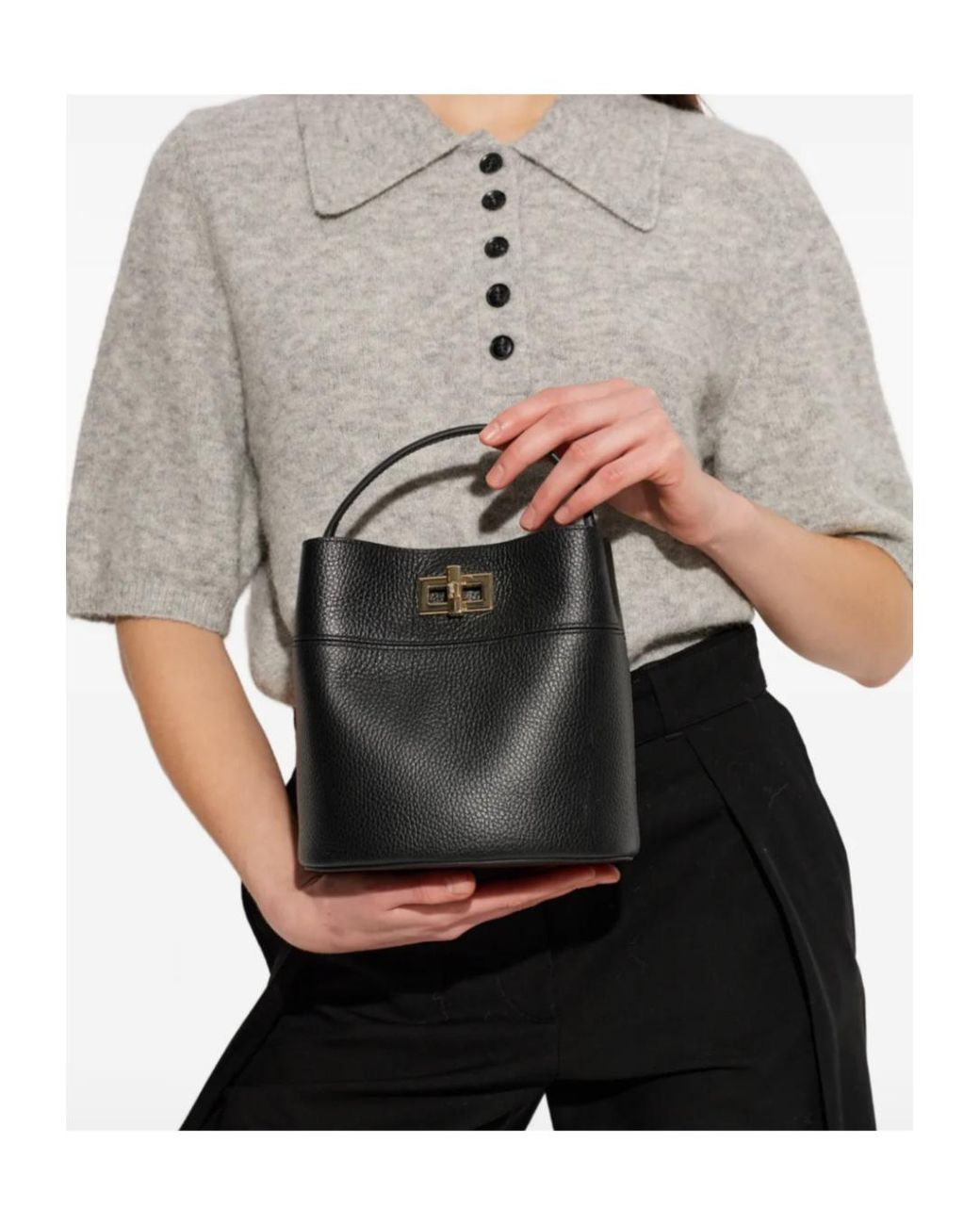 Furla Black Top Handle Bucket Bag