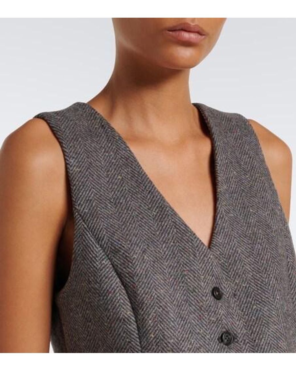 Gabriela Hearst Gray Coleridge Herringbone Cashmere And Wool Vest