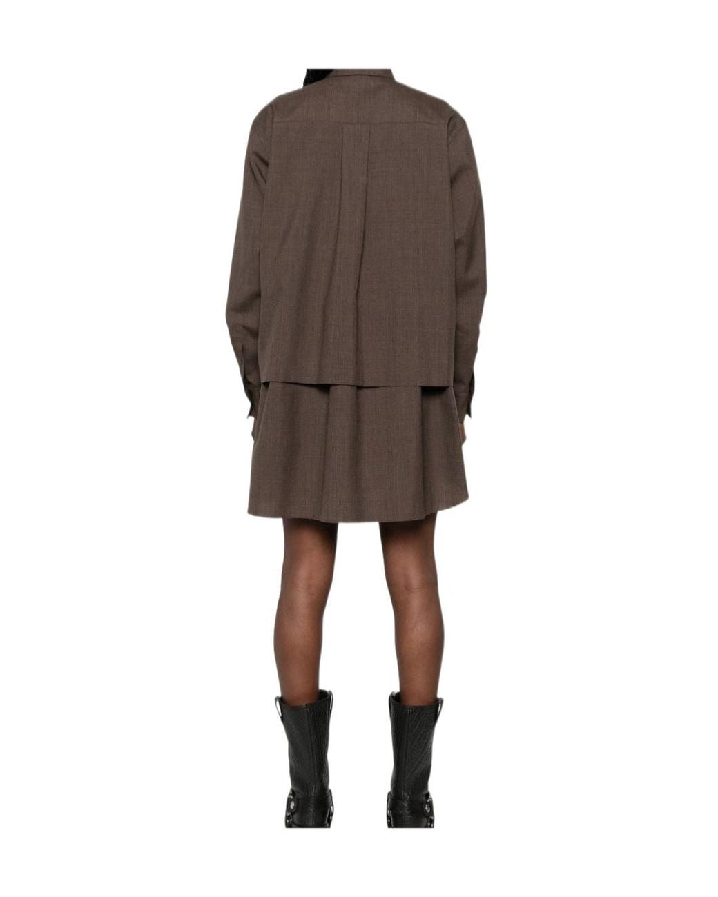 Sacai Brown Scarf Detail Shirt Dress
