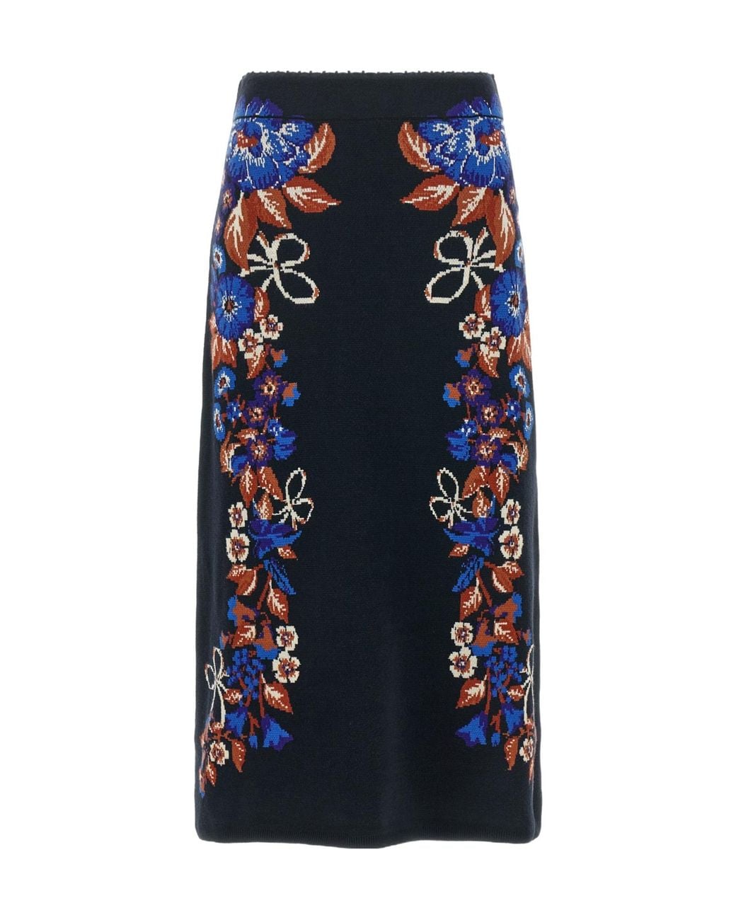 Farm Rio Blue Bow Garden Floral Midi Skirt
