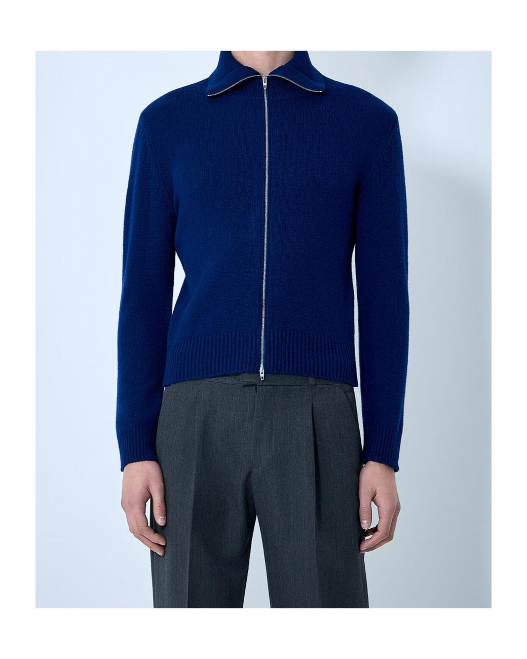 Jil Sander Blue Zip-Up High Neck Cardigan for men
