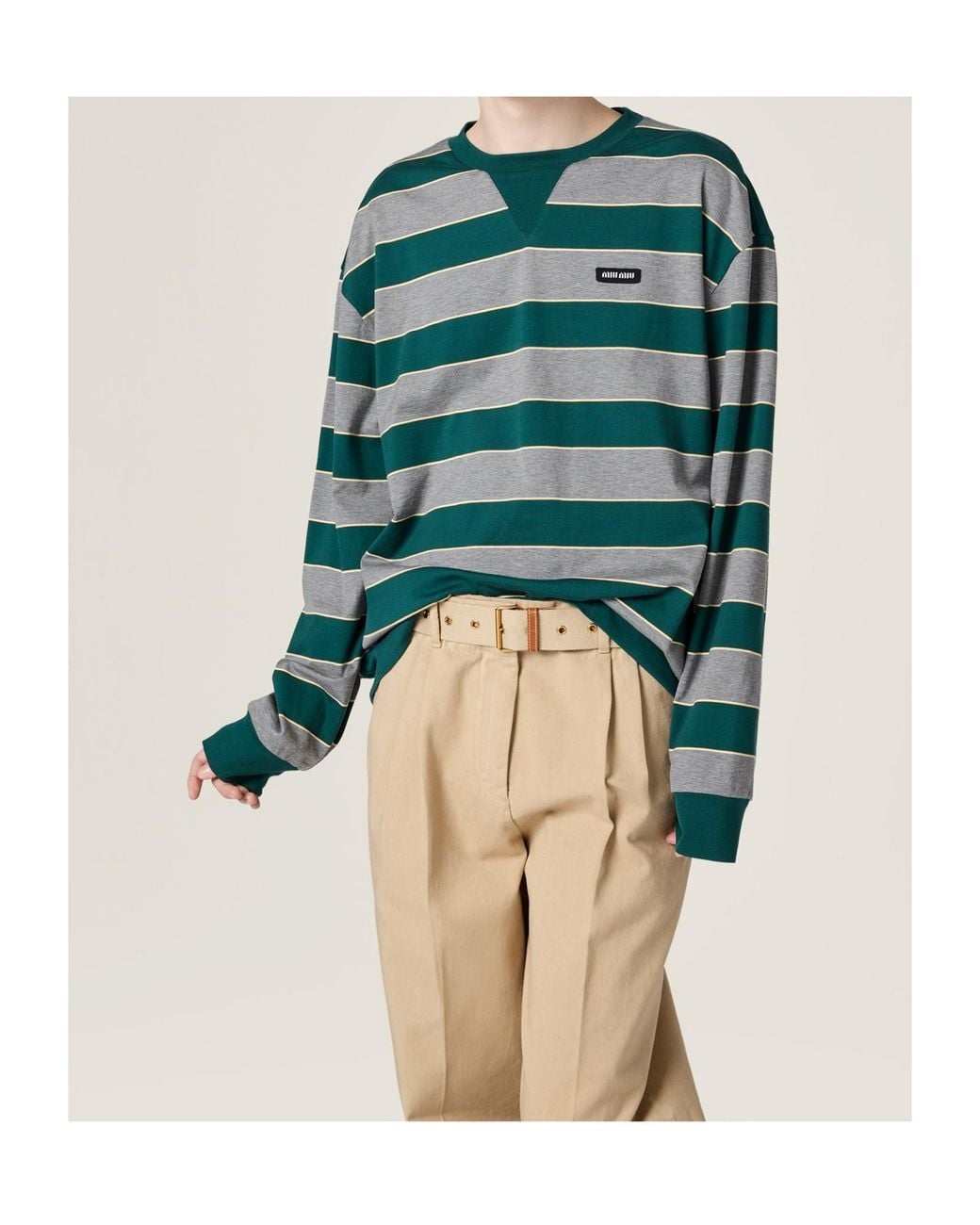 Miu Miu Green Oversized Striped Sweatshirt