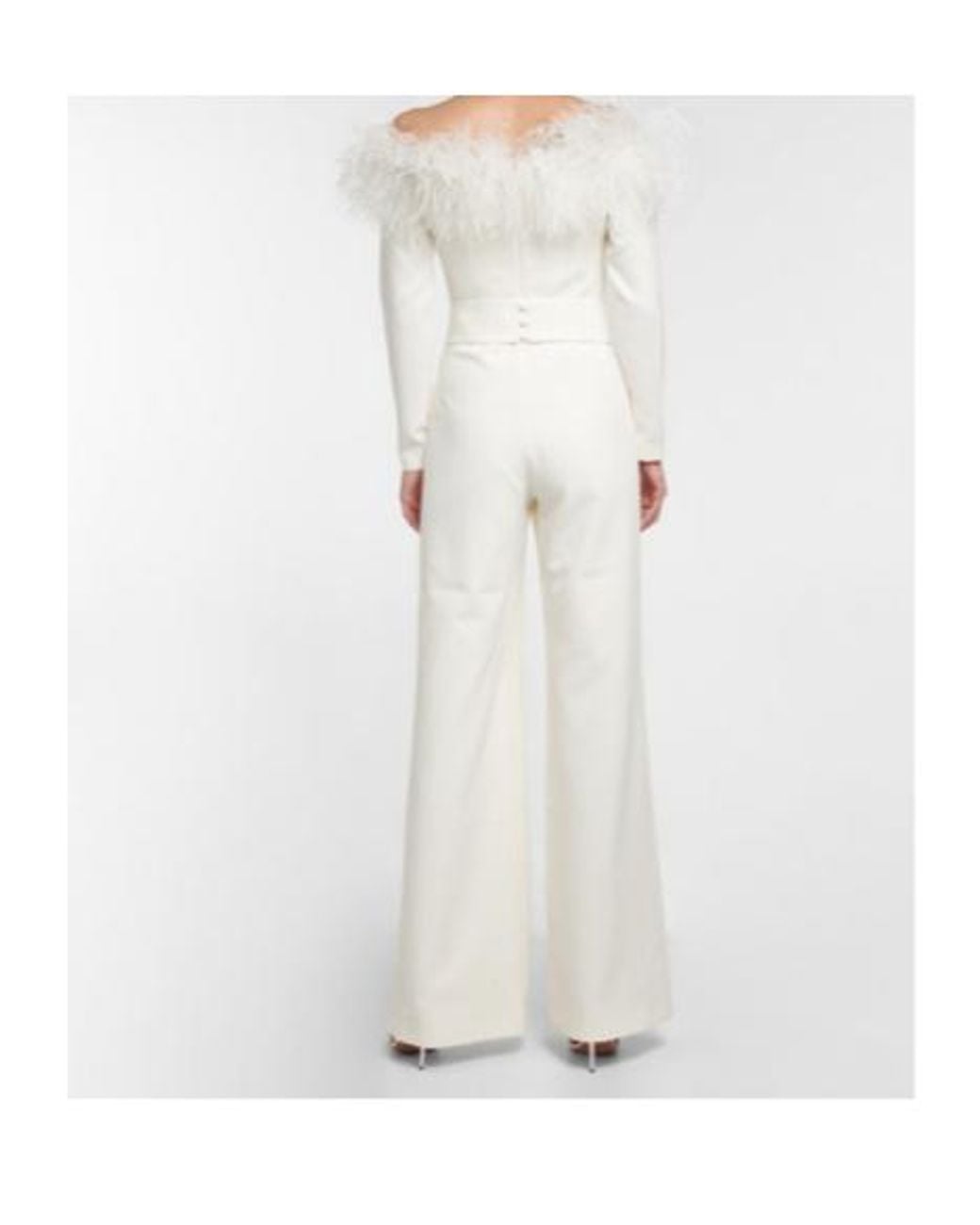 Safiyaa White Feather-Trimmed Jumpsuit