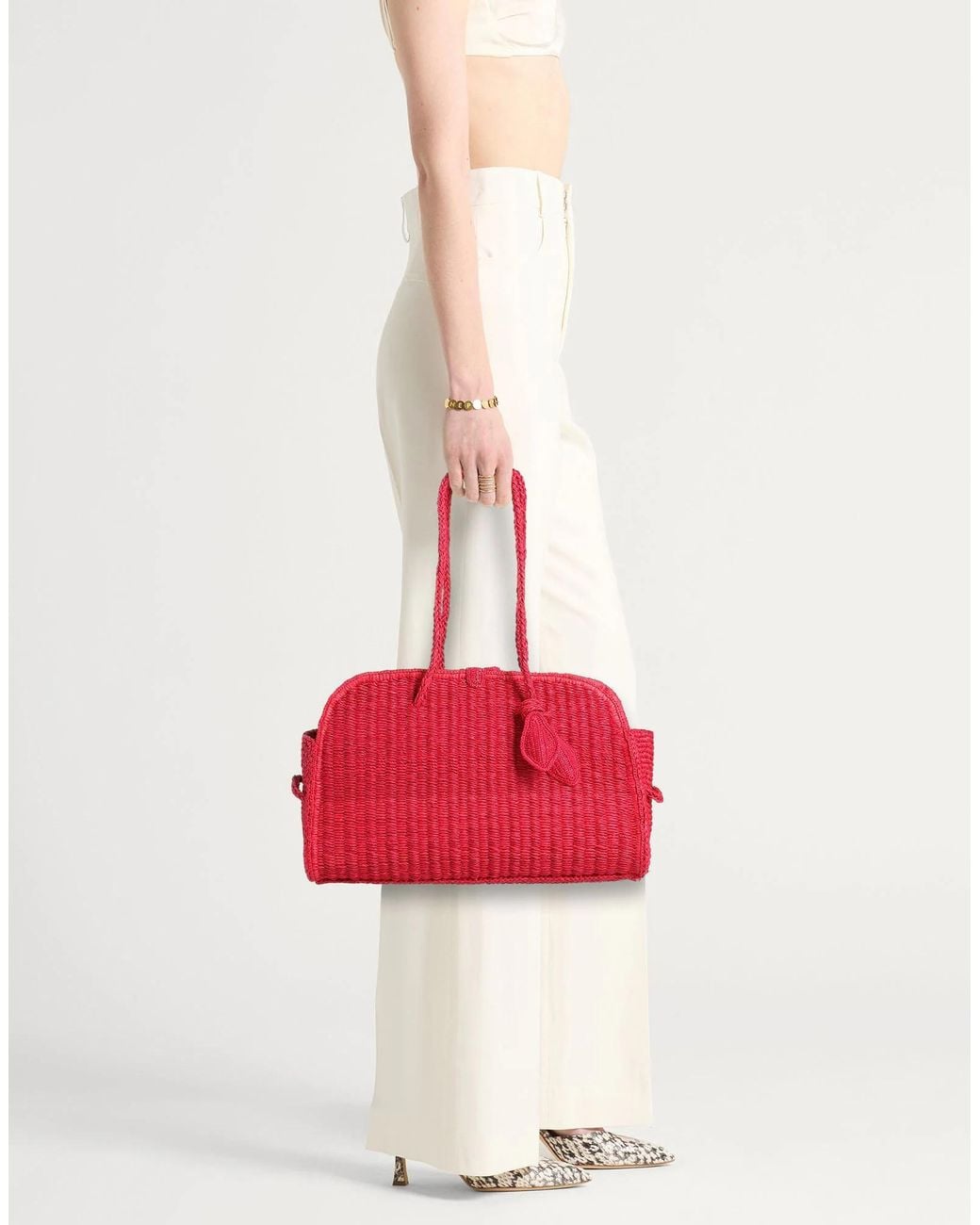 Jacquemus Red Large Solid-Color Straw Shoulder Bag