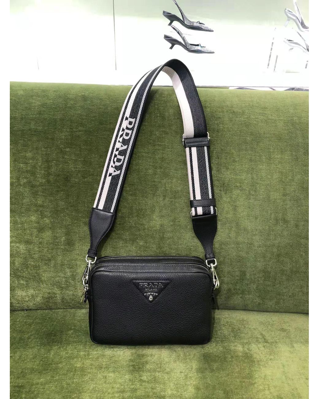 Prada Black Flou Zip-Up Shoulder Bag