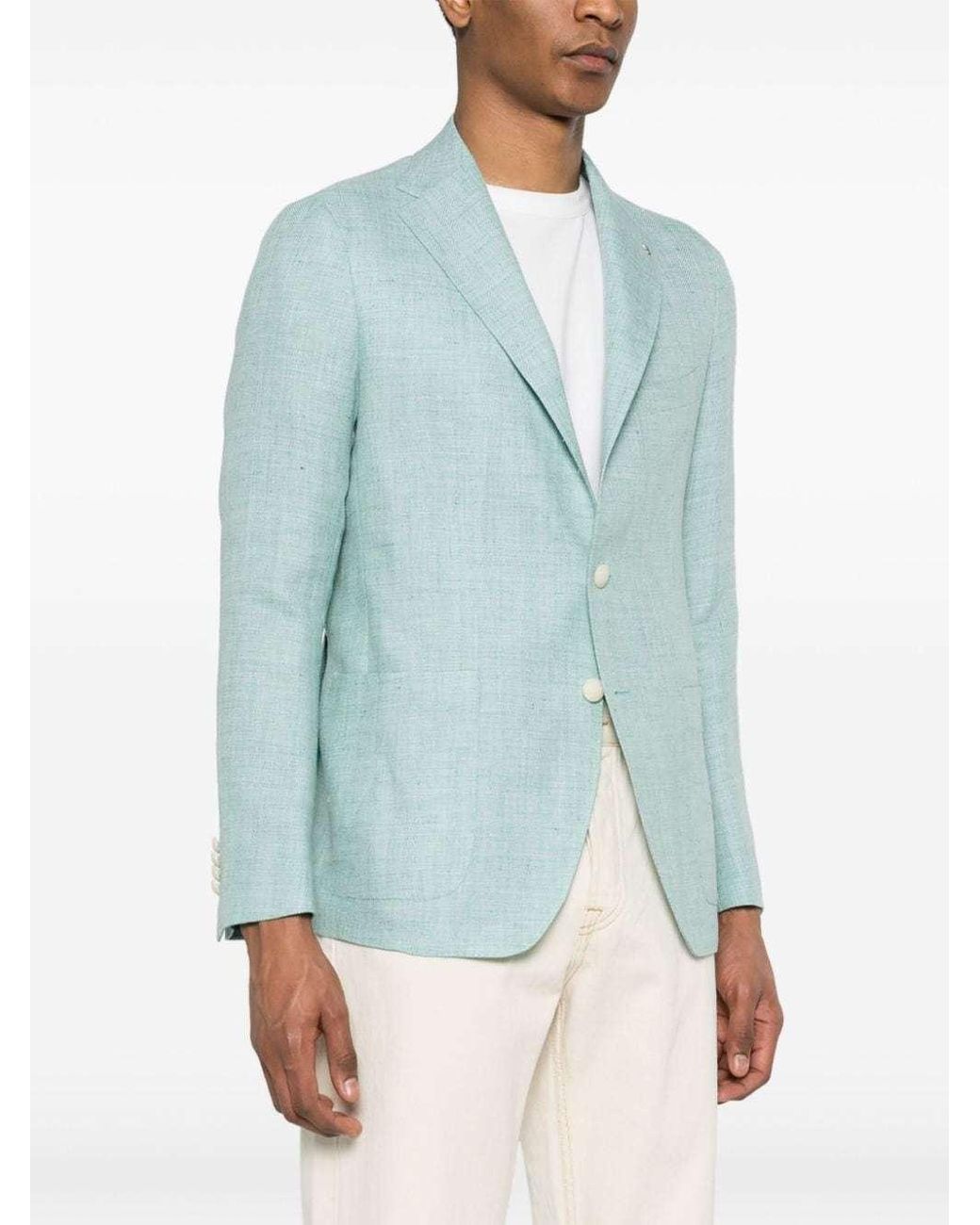 Tagliatore Blue Notched-Lapels Single-Breasted Blazer for men