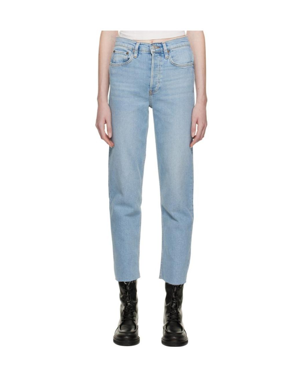 Re/done Blue Straight Leg Cropped Jeans