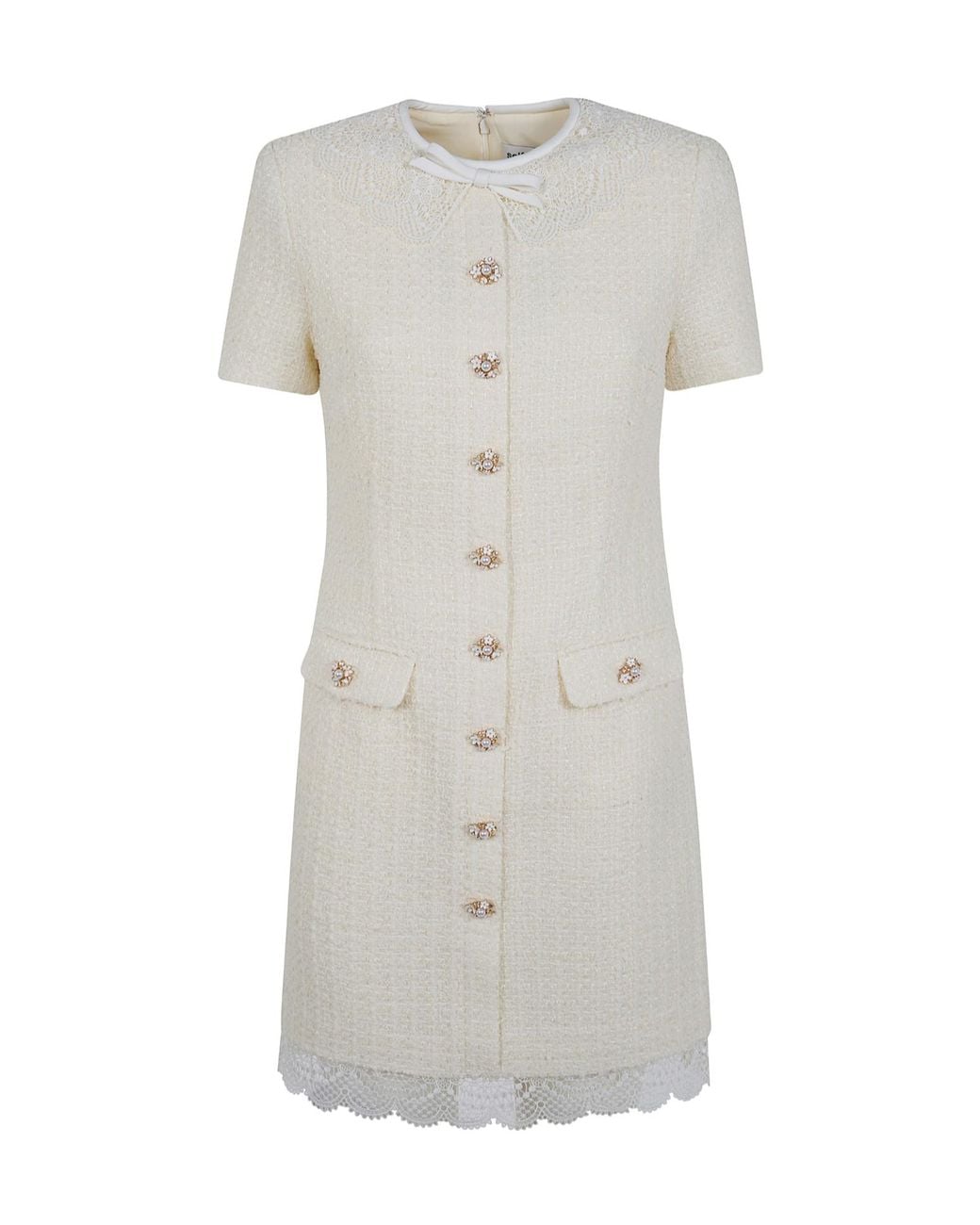 Self-Portrait Gray Lace-Trimmed Bouclé Dress