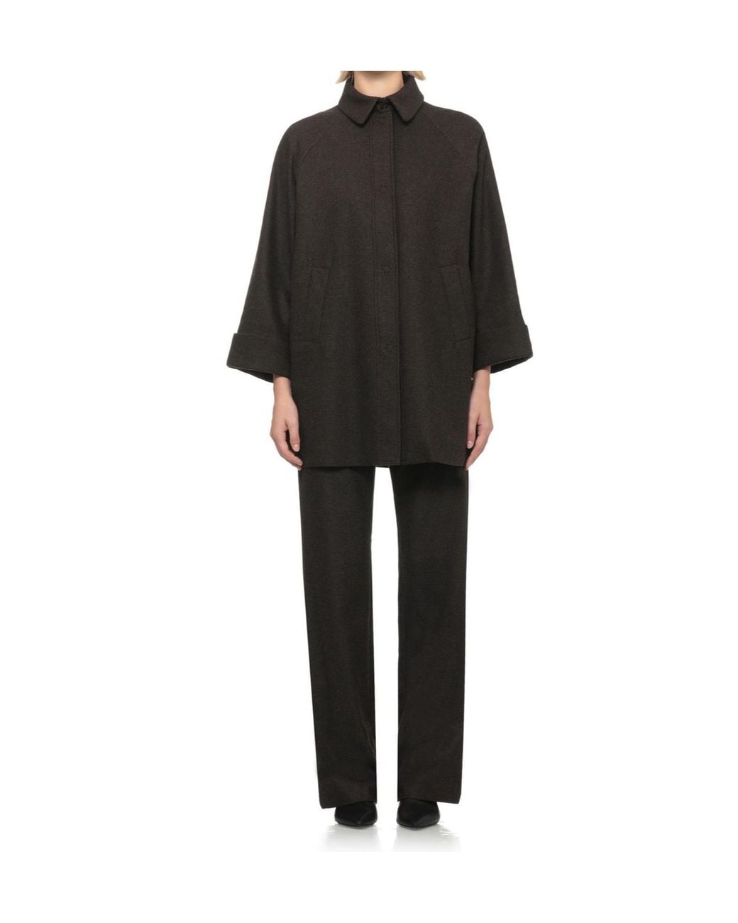 D.exterior Black Boxy Button-Front Coat