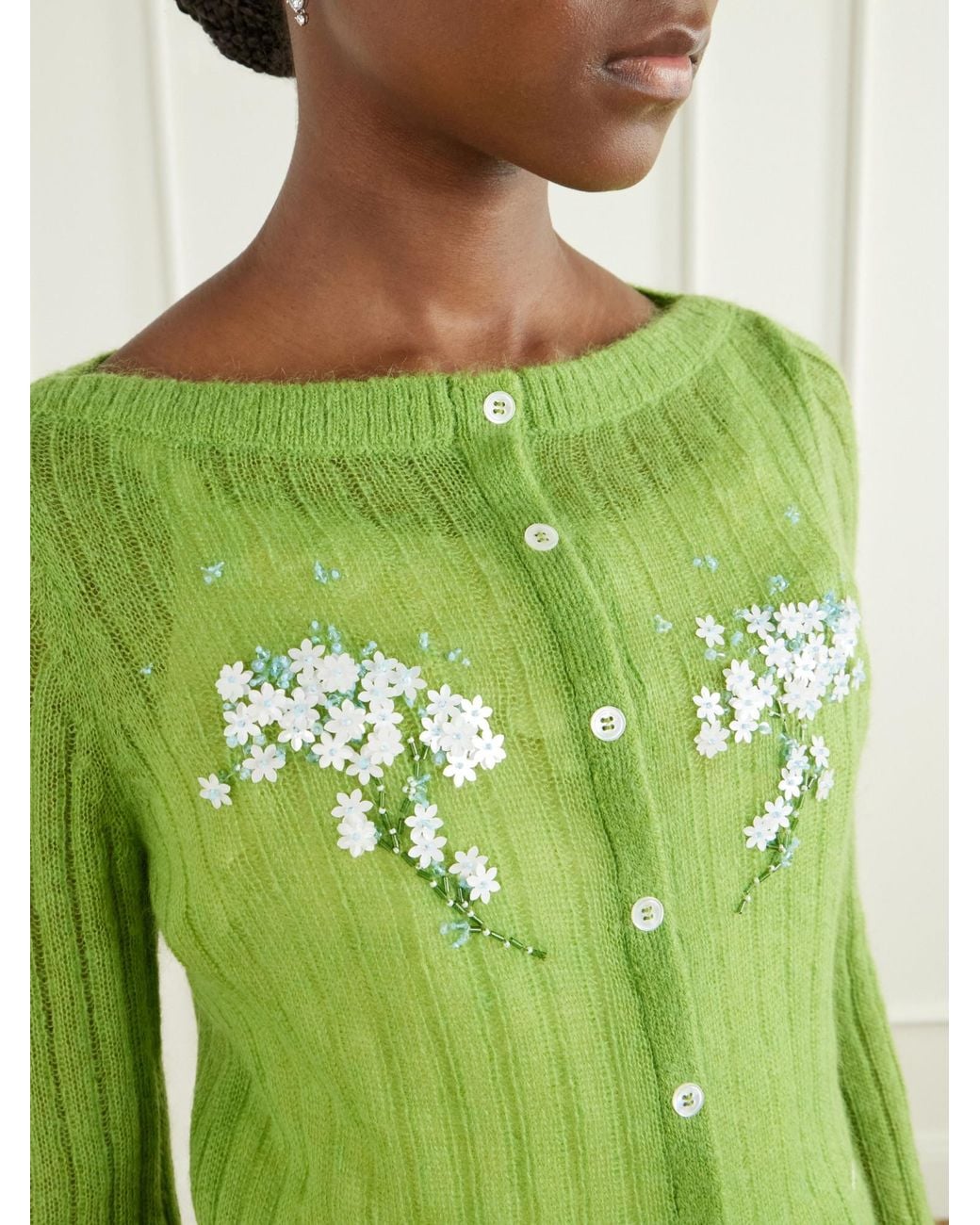ShuShu/Tong Green Embellished Knitted Cardigan