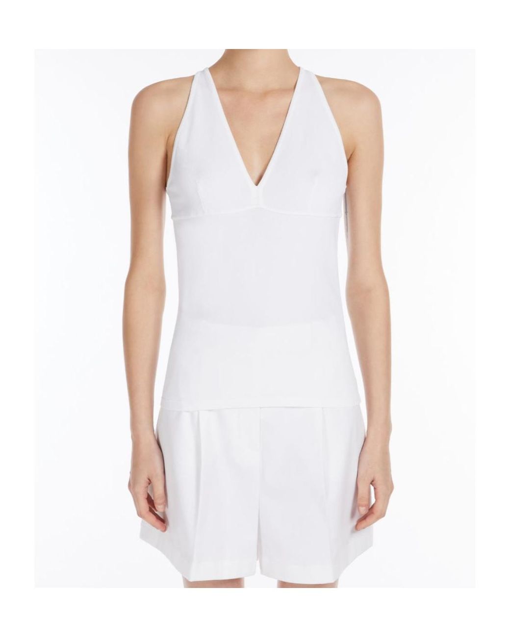 Max Mara White Armida1234 V-Neck Sleeveless Top