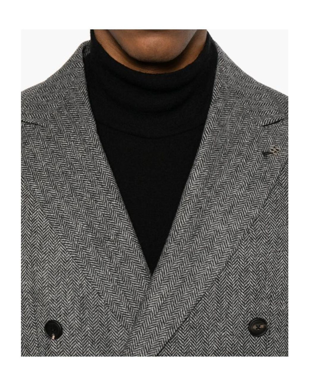 Tagliatore Gray Herringbone Double-Breasted Blazer for men