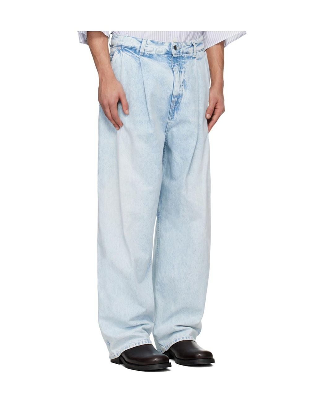 Hed Mayner Blue Pleated Jeans for men