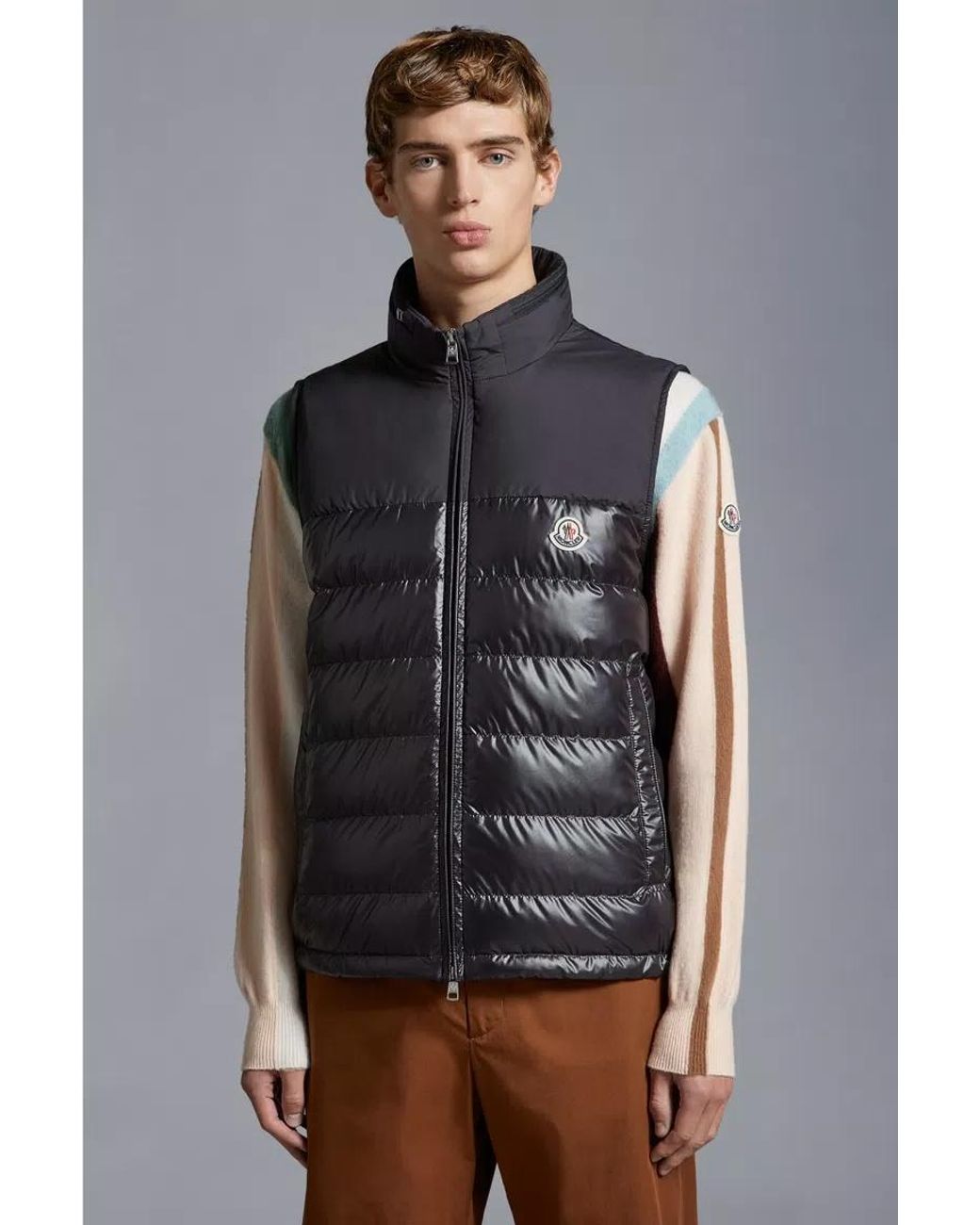 Moncler Gray Logo Patch Quilted Vest for men