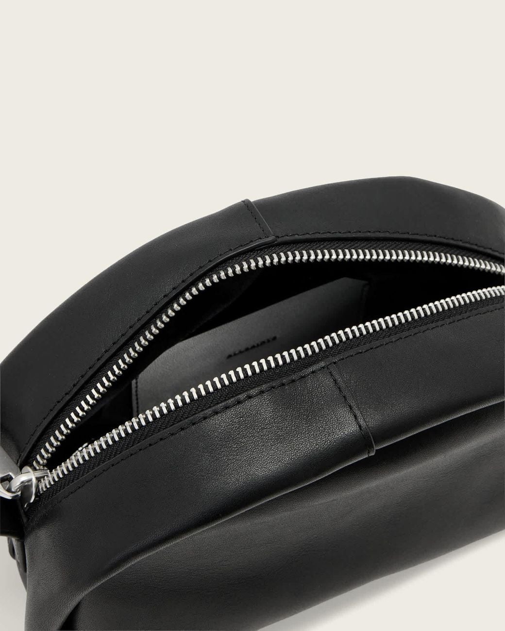 AllSaints Black Half-Moon Leather Cross Body Bag