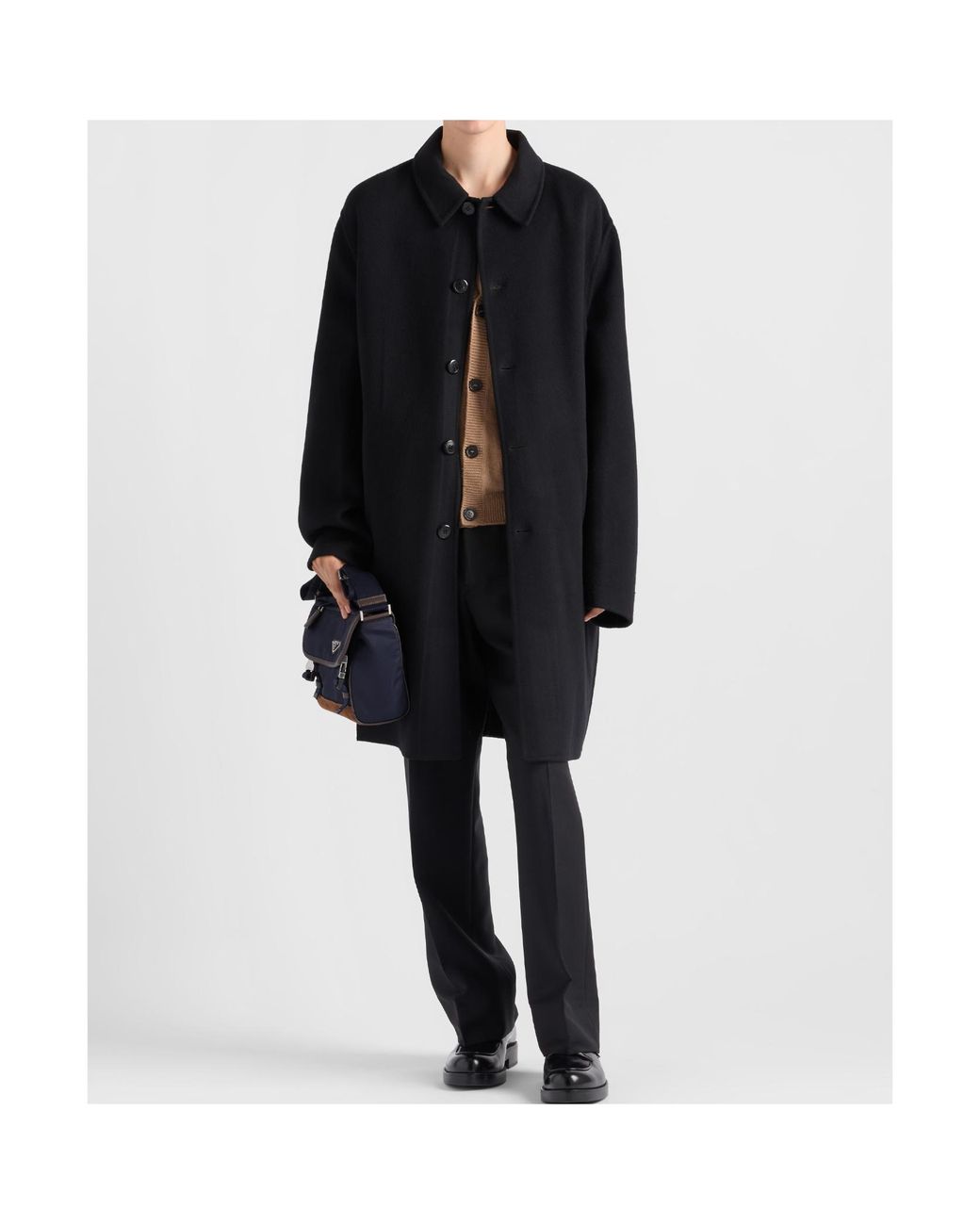 Prada Black Long Sleeved Straight Hem Overcoat for men
