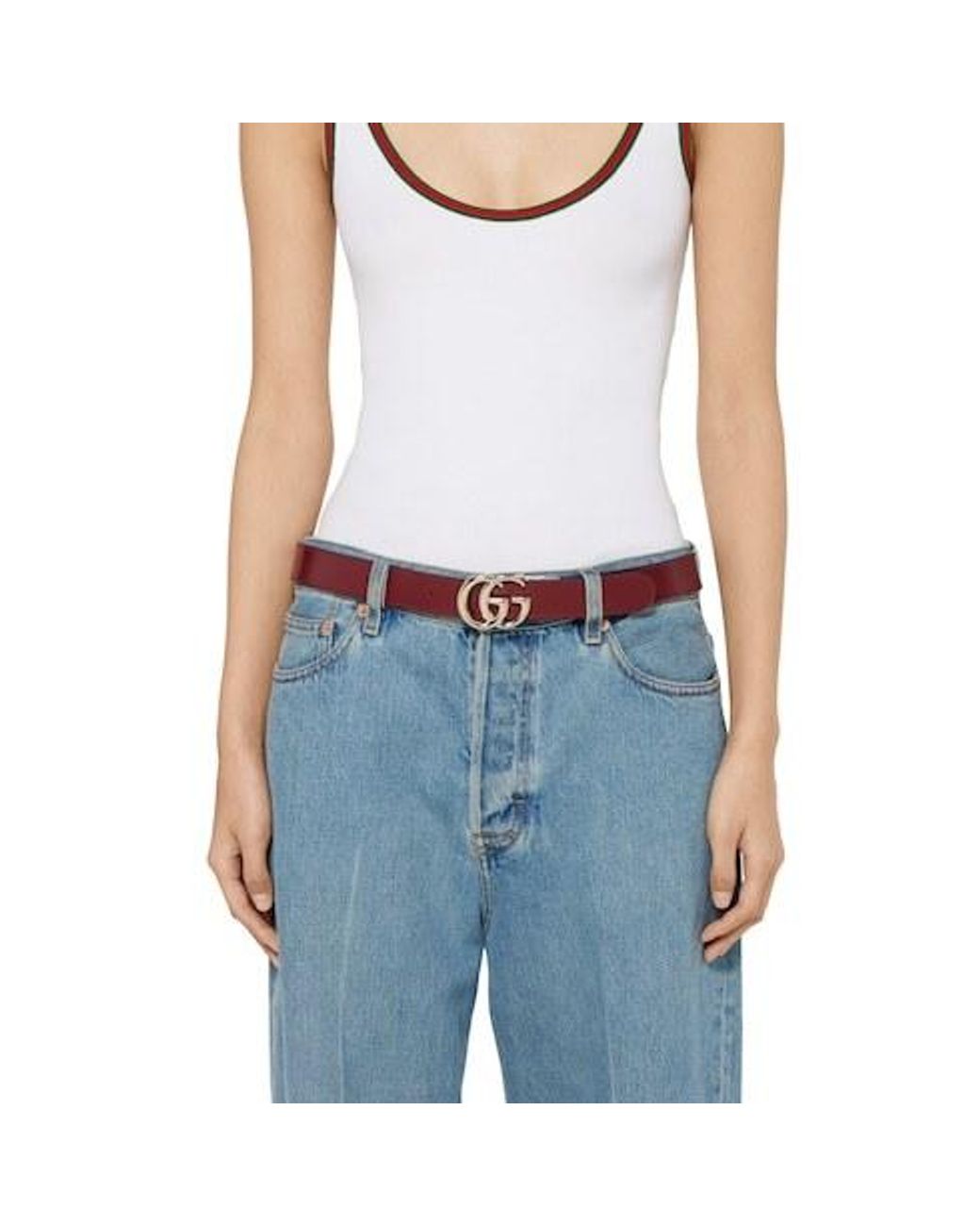 Gucci White Reversible Gg Marmont Wide Belt