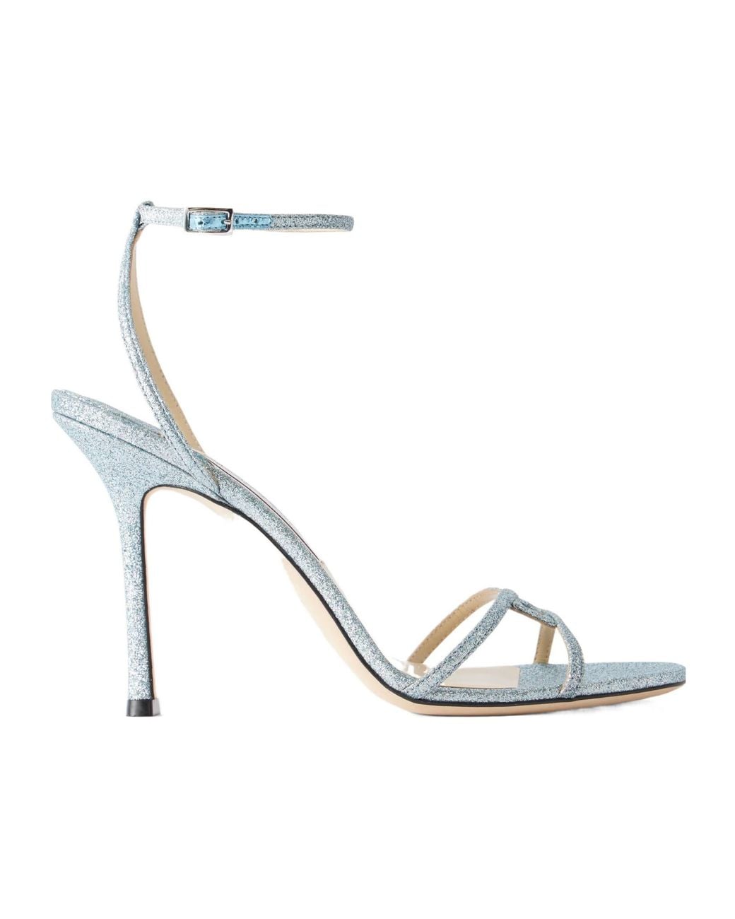 Jimmy Choo White Leo 100 Glittered Leather Sandals