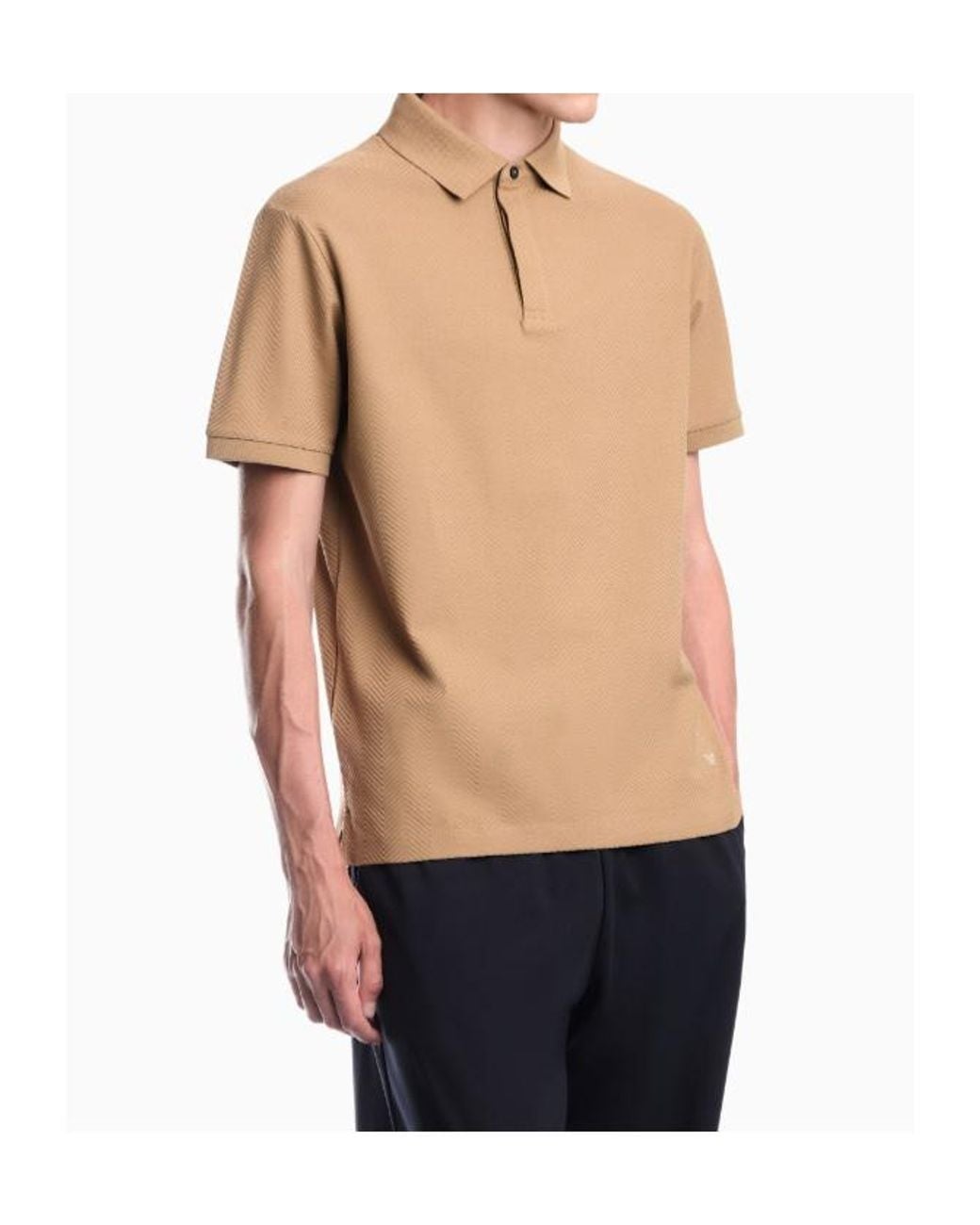 Emporio Armani Natural Chevron-Knit Short-Sleeve Polo Shirt for men