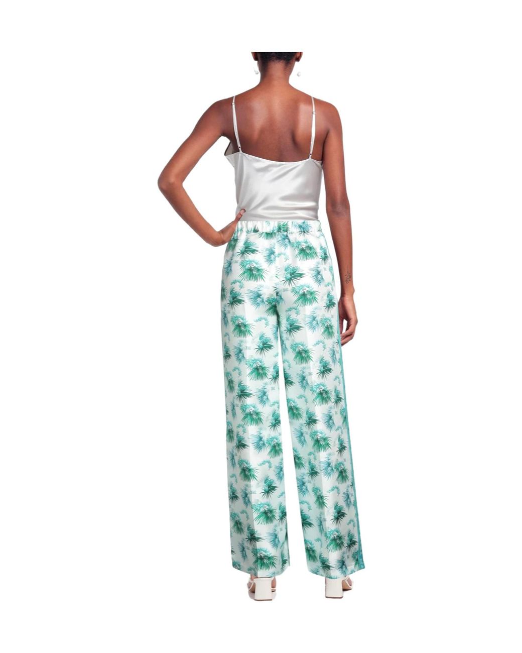 Max Mara Green Floral Print Satin Trousers