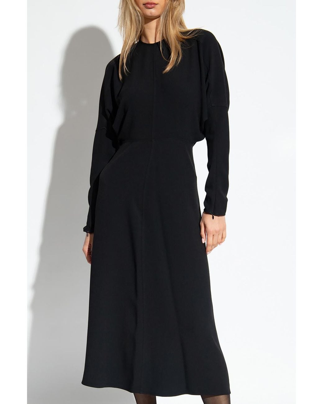 Victoria Beckham Black Dolman-Sleeves Cady-Texture Midi Dress