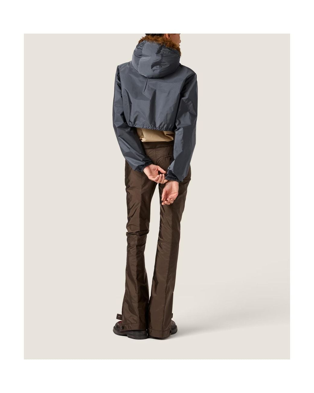 Miu Miu Gray Technical Fabric-Shearling Jacket
