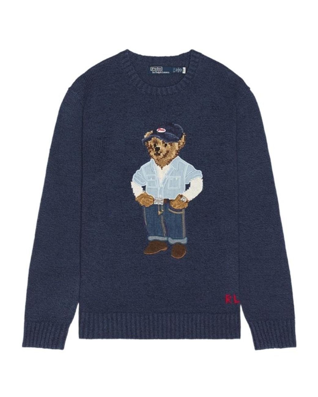 Polo Ralph Lauren Blue Bear-Embroidered Crew-Neck Sweater for men