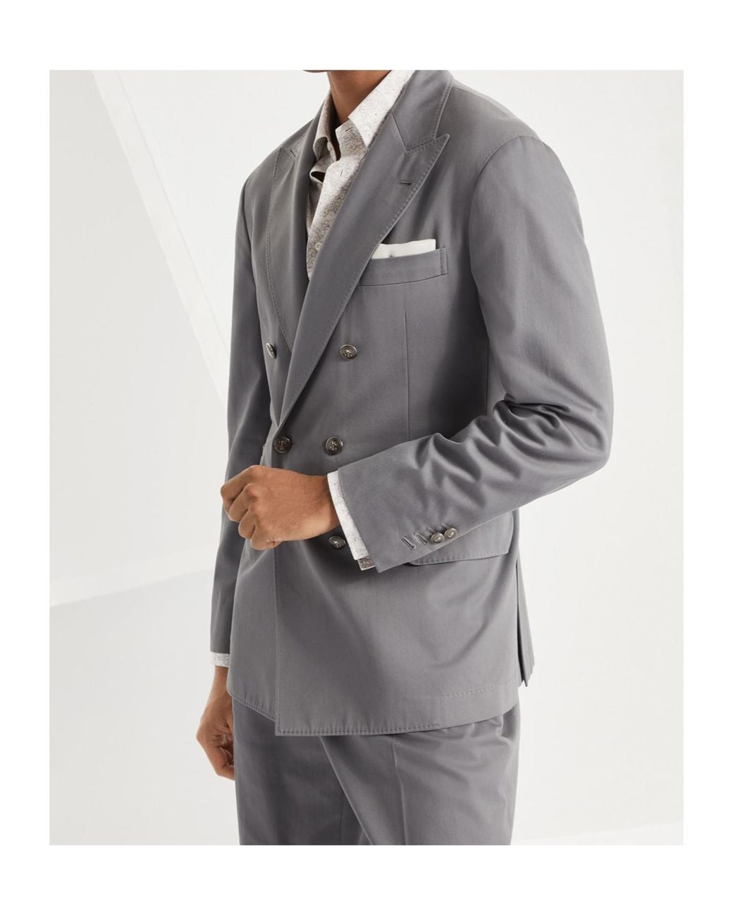 Brunello Cucinelli Gray Gabardine Cotton-Cashmere Blazer for men