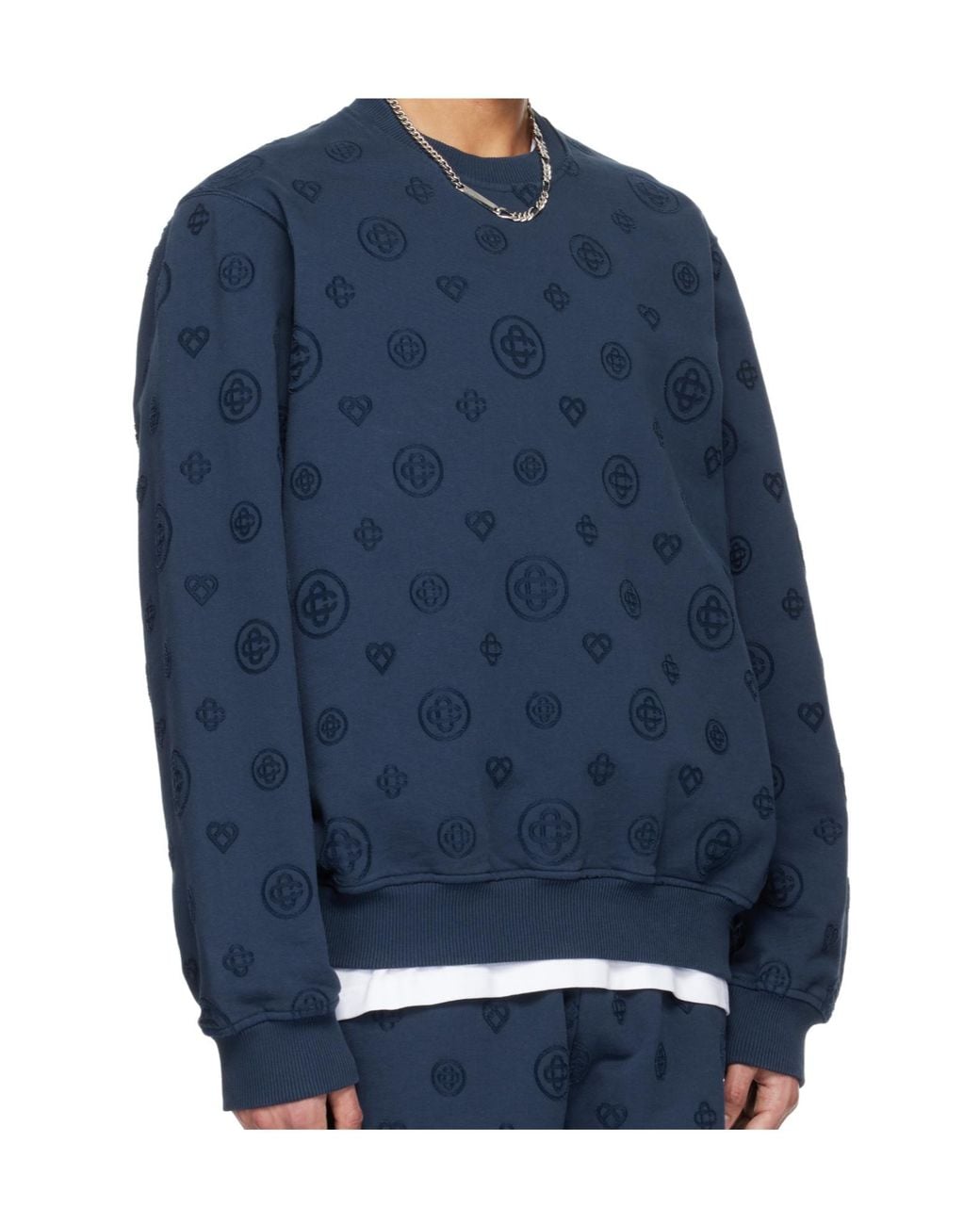 Casablanca Blue All-Over-Pattern Round-Neck Sweatshirt for men