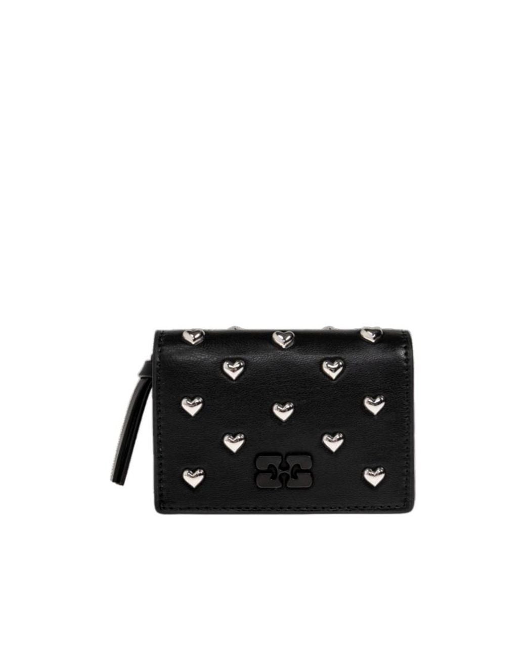 Ganni Black Heart-Studded Wallet