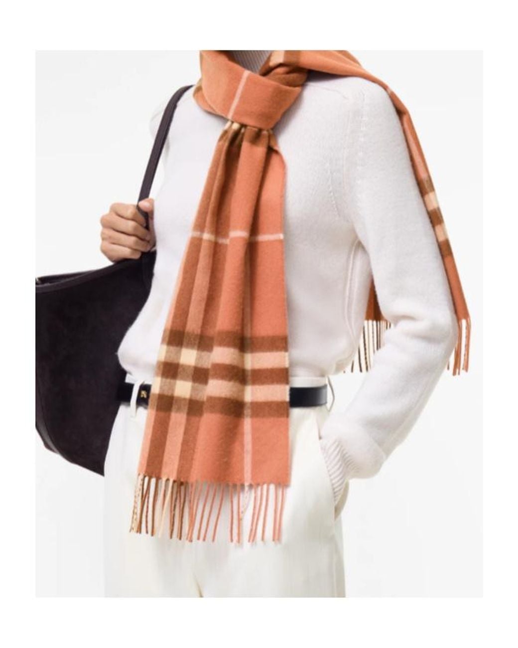 Burberry Orange Giant Check Fringed Scarf