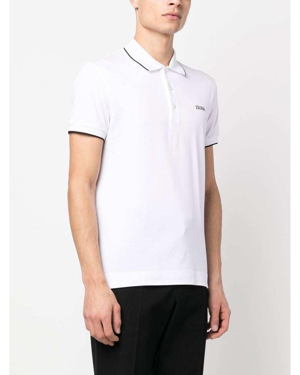 Zegna White Logo-Embroidered Short-Sleeved Polo Shirt for men
