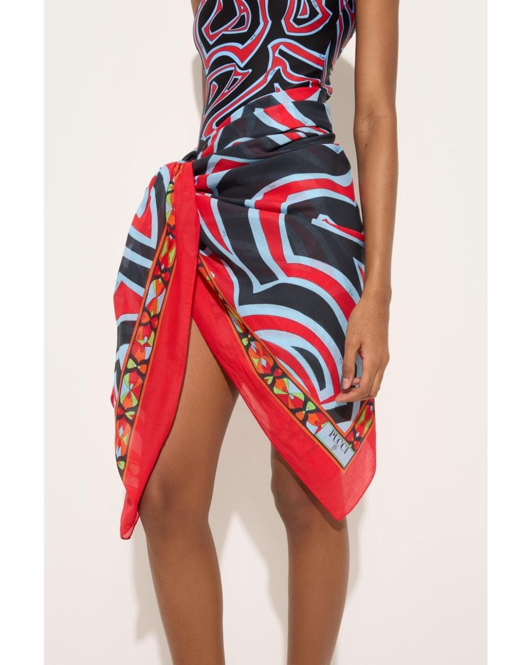 Emilio Pucci Red Labirinto Print Cotton Sarong