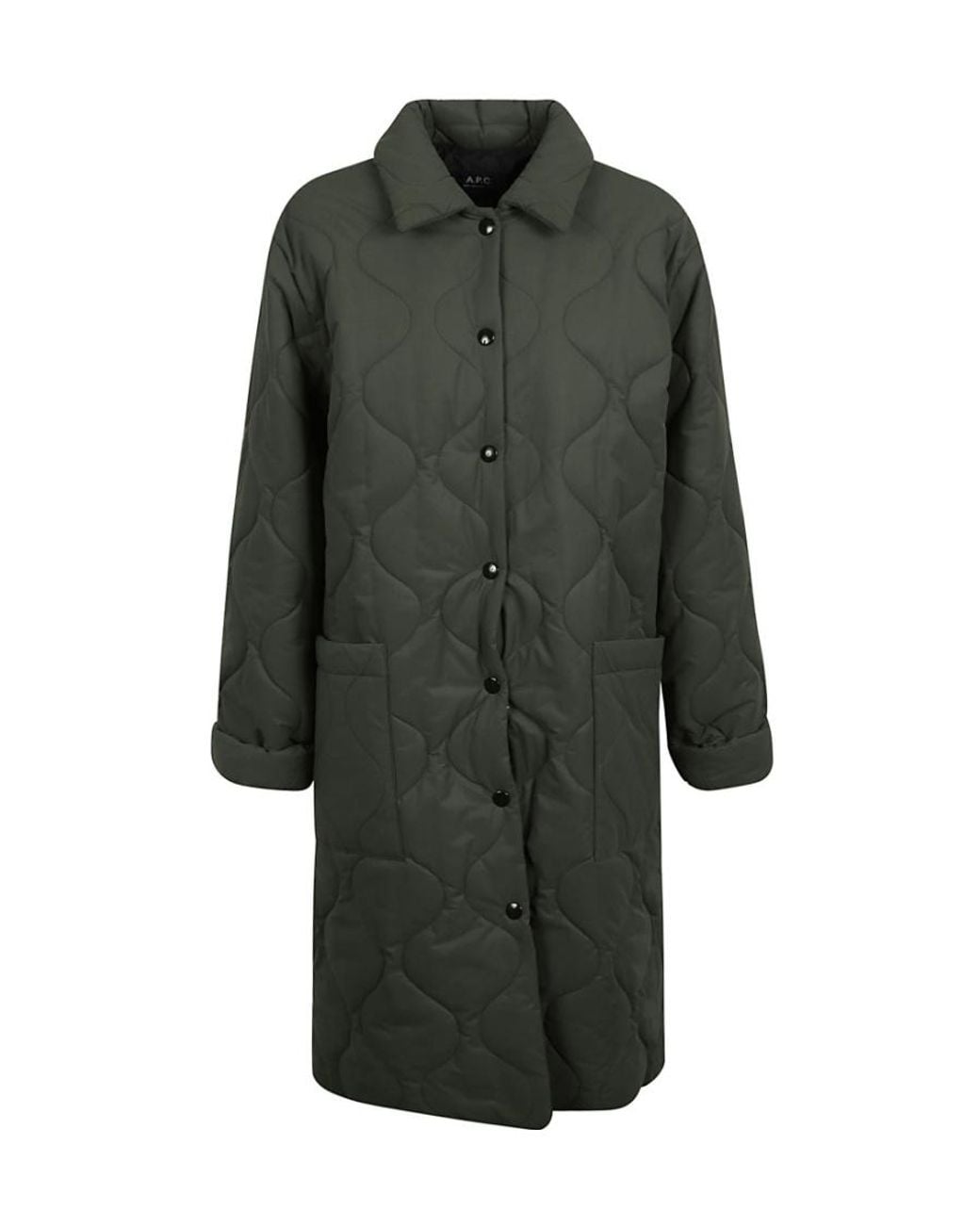 A.P.C. Green Sarah Quilted Buttoned Coat