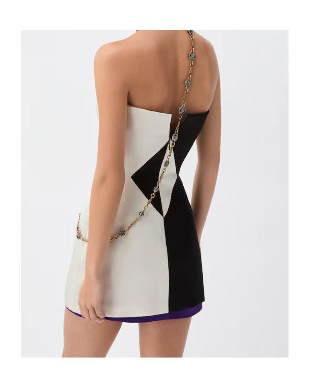 Versace Black Strapless Geometric Mini Dress