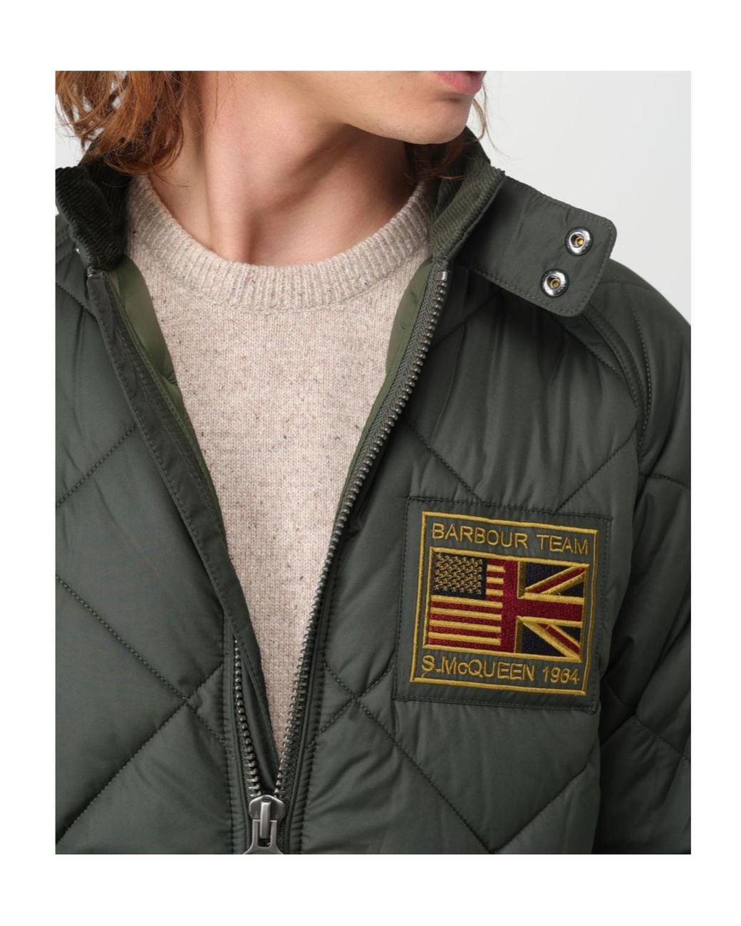 Barbour Gray Logo Patch Zip-Up Padded Jacket for men