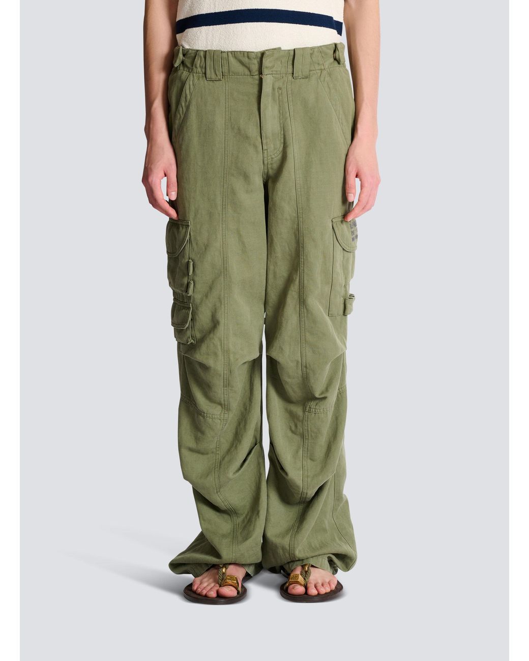 Balmain Green Stamp Cargo Pants for men