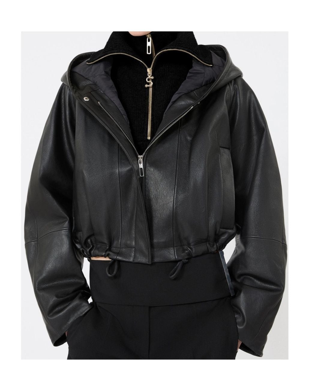 Sportmax Black Leather Bomber Jacket