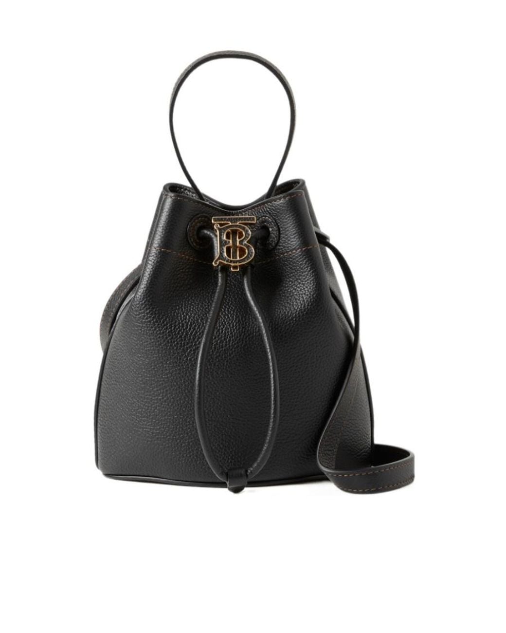 Burberry Black Logo Plaque Drawstring Bucket Bag