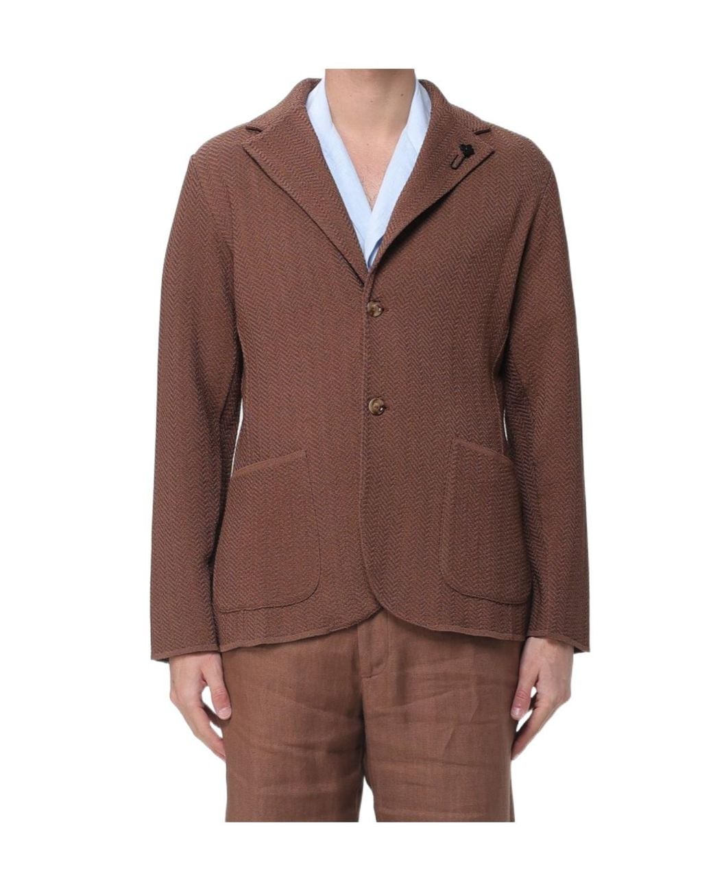 Lardini Brown Textured Two-Button Blazer for men