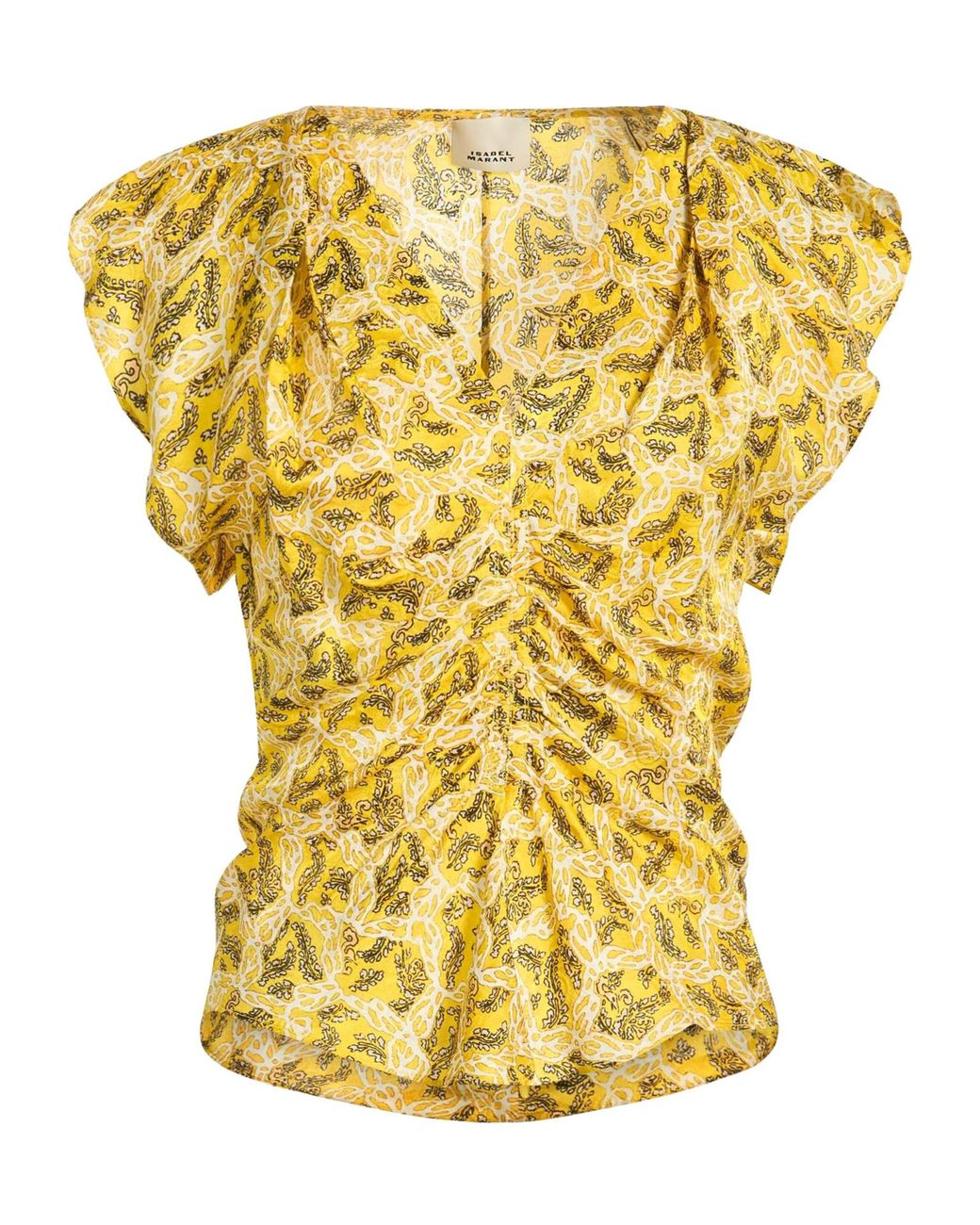 Isabel Marant Yellow Minimalist Multi-Color Satin Short-Sleeve Top