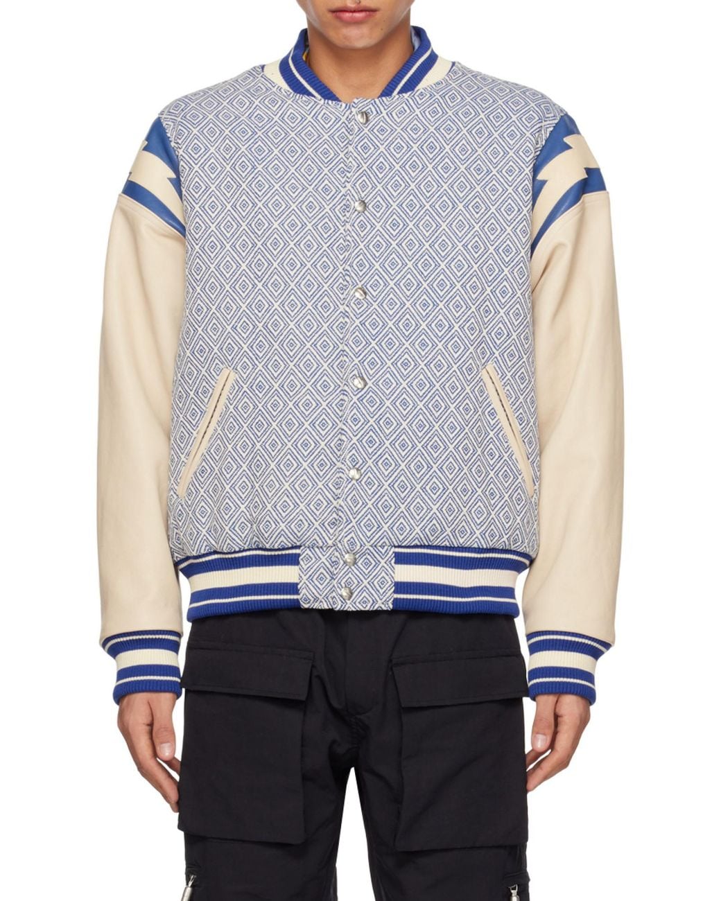 Rhude Blue Diamond-Jacquard Varsity Jacket for men