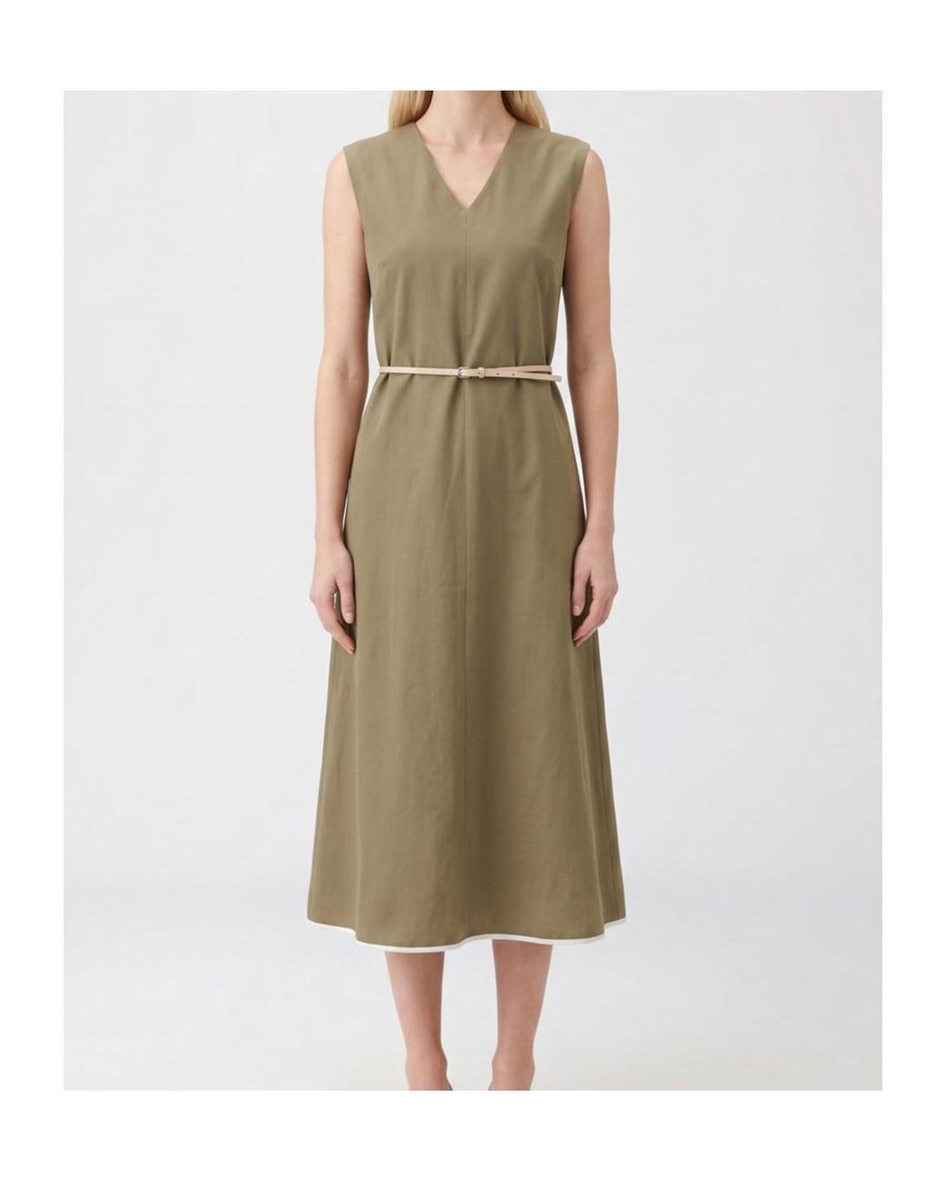 Fabiana Filippi Green V-Neck Belted Dress Fango