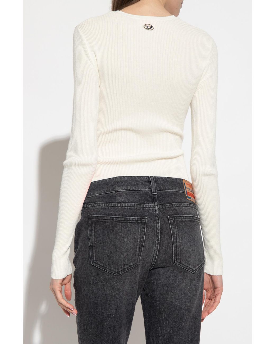 DIESEL White M Peris Cut-Out Ribbed-Knit Top