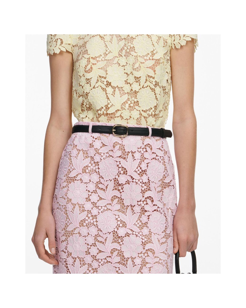 Self-Portrait Pink Floral Lace Pencil Skirt