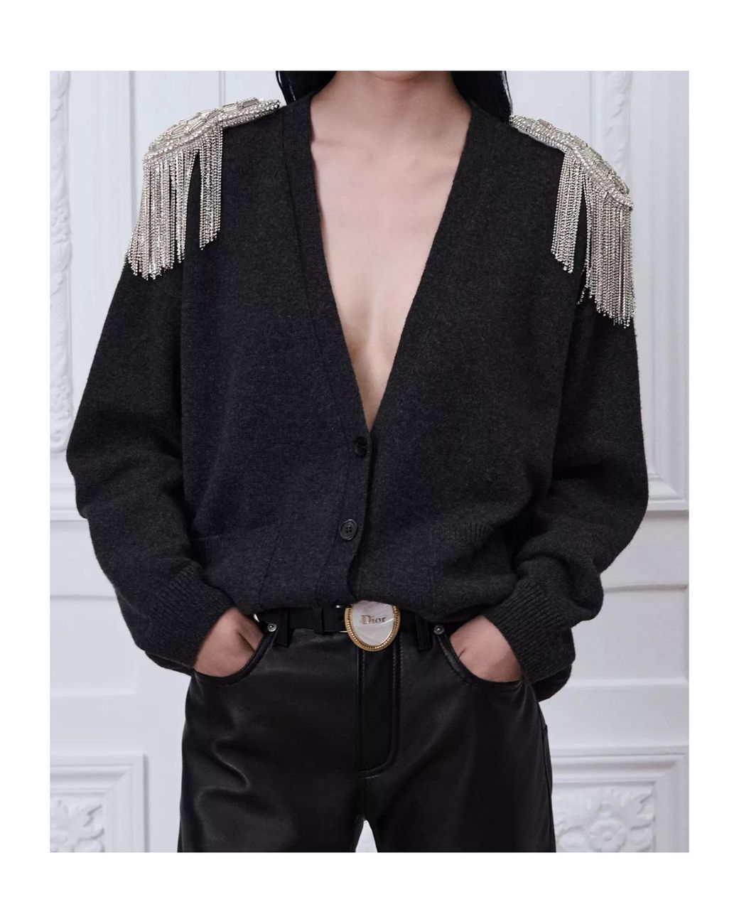 Dior Black Oversized Cardigan With Embroidered Epaulets