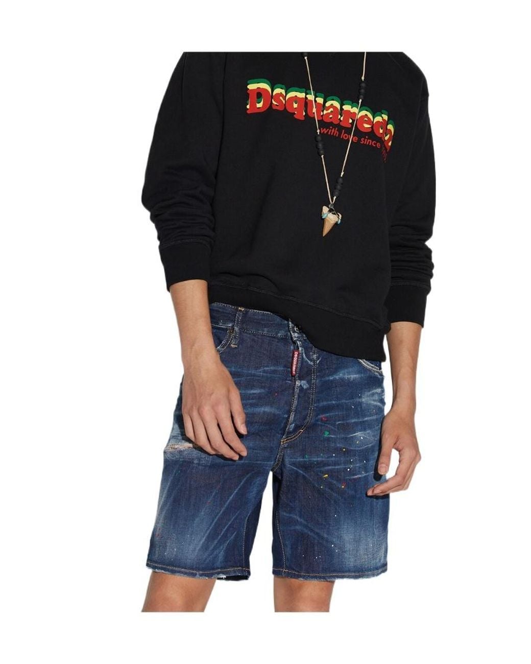 DSquared² Black Paint Splatter Effect Denim Shorts for men
