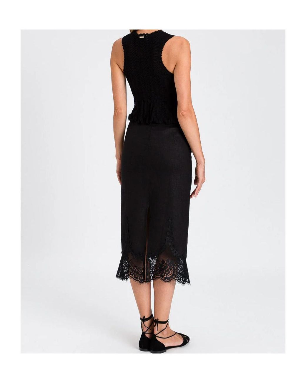 Twinset Black Scalloped Lace Hem Skirt